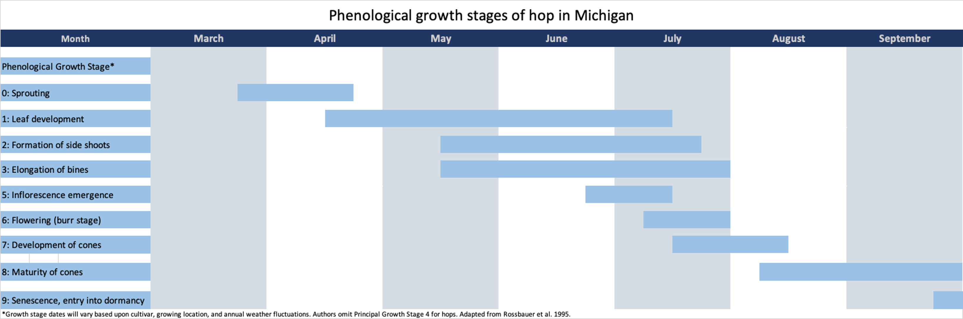Chart of phenological growth stages of hop.